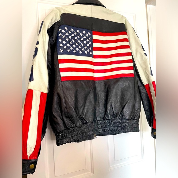 American Hide & Leather Other - American Hide &Men’s VINTAGE USA Black Leather FLAG Bomber Jacket Size Large